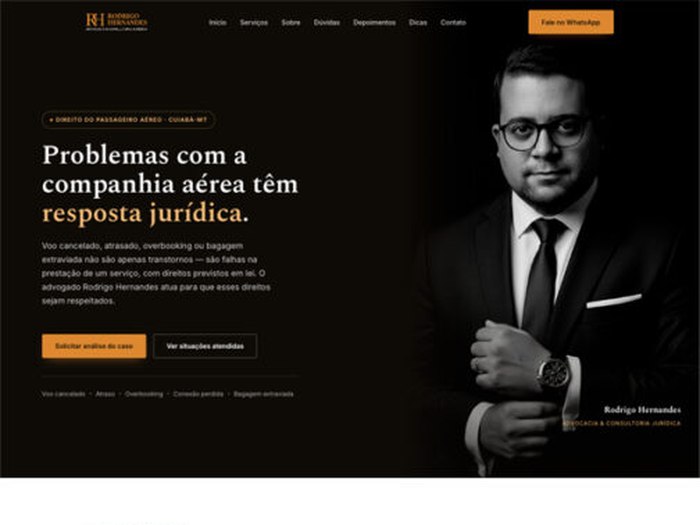 Site do advogado Rodrigo Hernandes, projeto desenvolvido pela TECNOG3